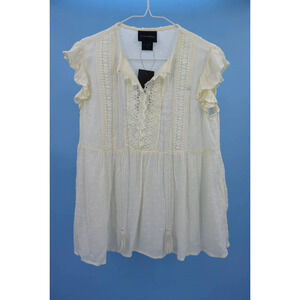 Liv Los Angeles Ivory Swiss Dot Lace Ruffle Cap Sleeve Blouse Womens S